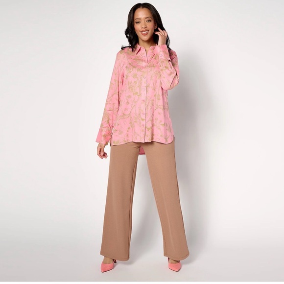 NWT BEAUTIFUL Lawrence Zarian Tunic Top XL Hummingbird Butterfly Pink Green QVC - Picture 2 of 15